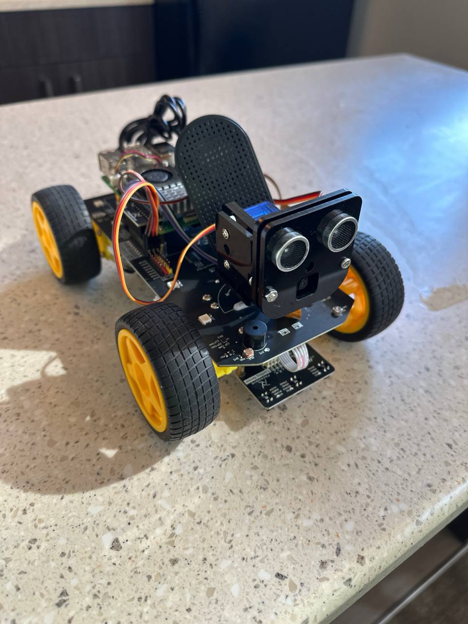 the assembled rover on the kitchen counter